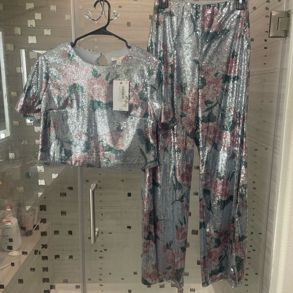 Sequin Floral Two-Piece Set